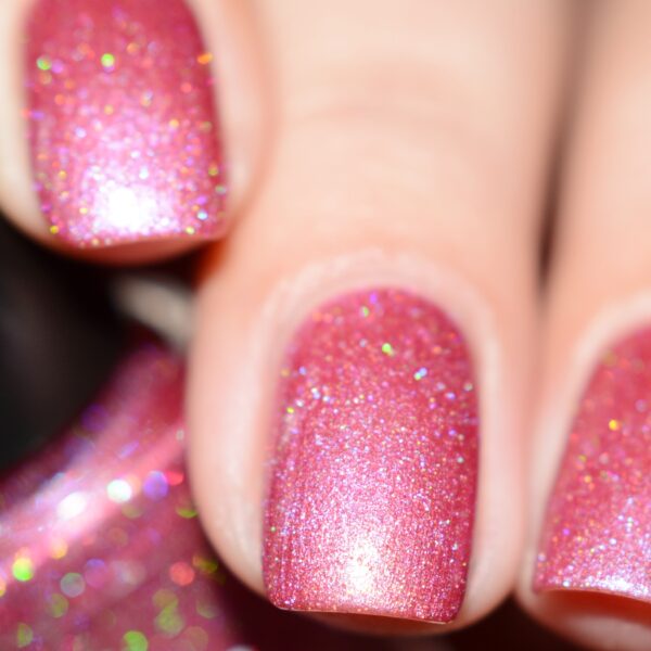 Rubelite – Vegan 10-free mauve shimmer nail polish with holographic sparkle, plant-based, and cruelty-free