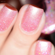 Rose Quartz – Vegan 10-free light pink holographic nail polish with a shimmer finish, plant-based, and cruelty-free