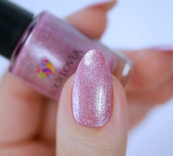 Rose Quartz – Vegan 10-free light pink holographic nail polish with a shimmer finish, plant-based, and cruelty-free