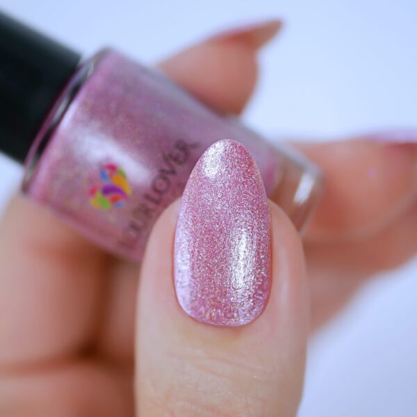 Rose Quartz – Vegan 10-free light pink holographic nail polish with a shimmer finish, plant-based, and cruelty-free