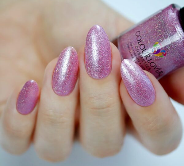 Rose Quartz – Vegan 10-free light pink holographic nail polish with a shimmer finish, plant-based, and cruelty-free