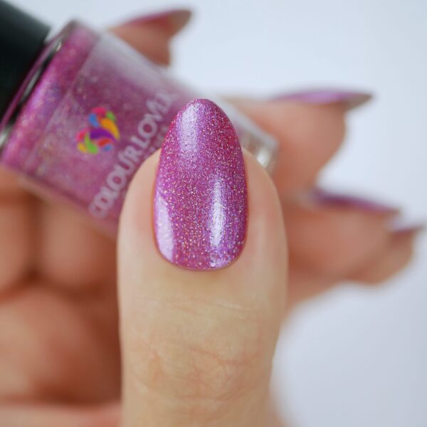 Rubelite – Vegan 10-free mauve shimmer nail polish with holographic sparkle, plant-based, and cruelty-free