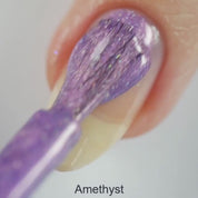 Amethyst – Vegan 10-free purple holographic nail polish with a shimmer finish, plant-based, and cruelty-free.