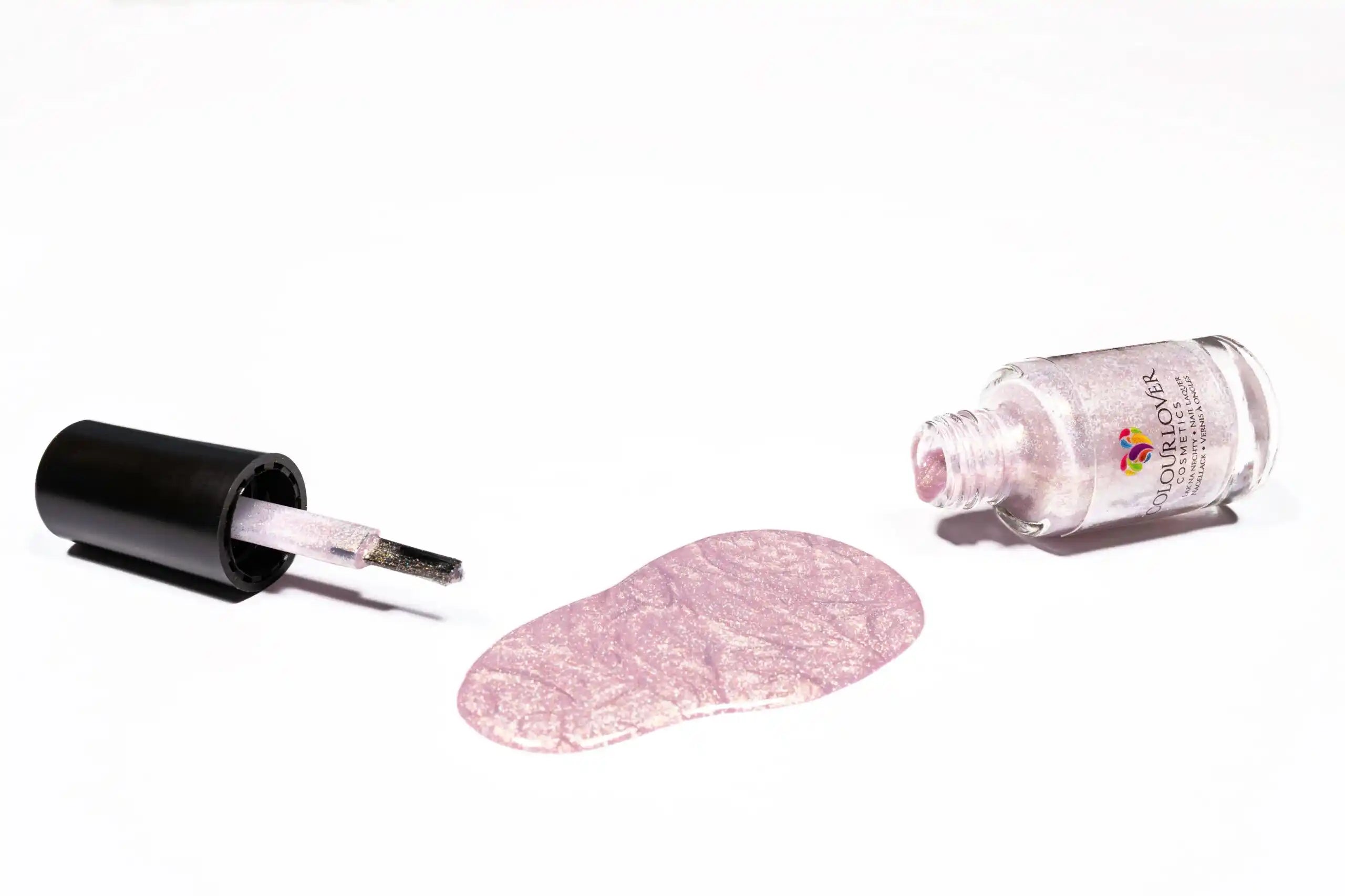Afternoon Tea vegan quick-dry nail polish in soft pink with holographic gold shimmer, plant-based and long-lasting.