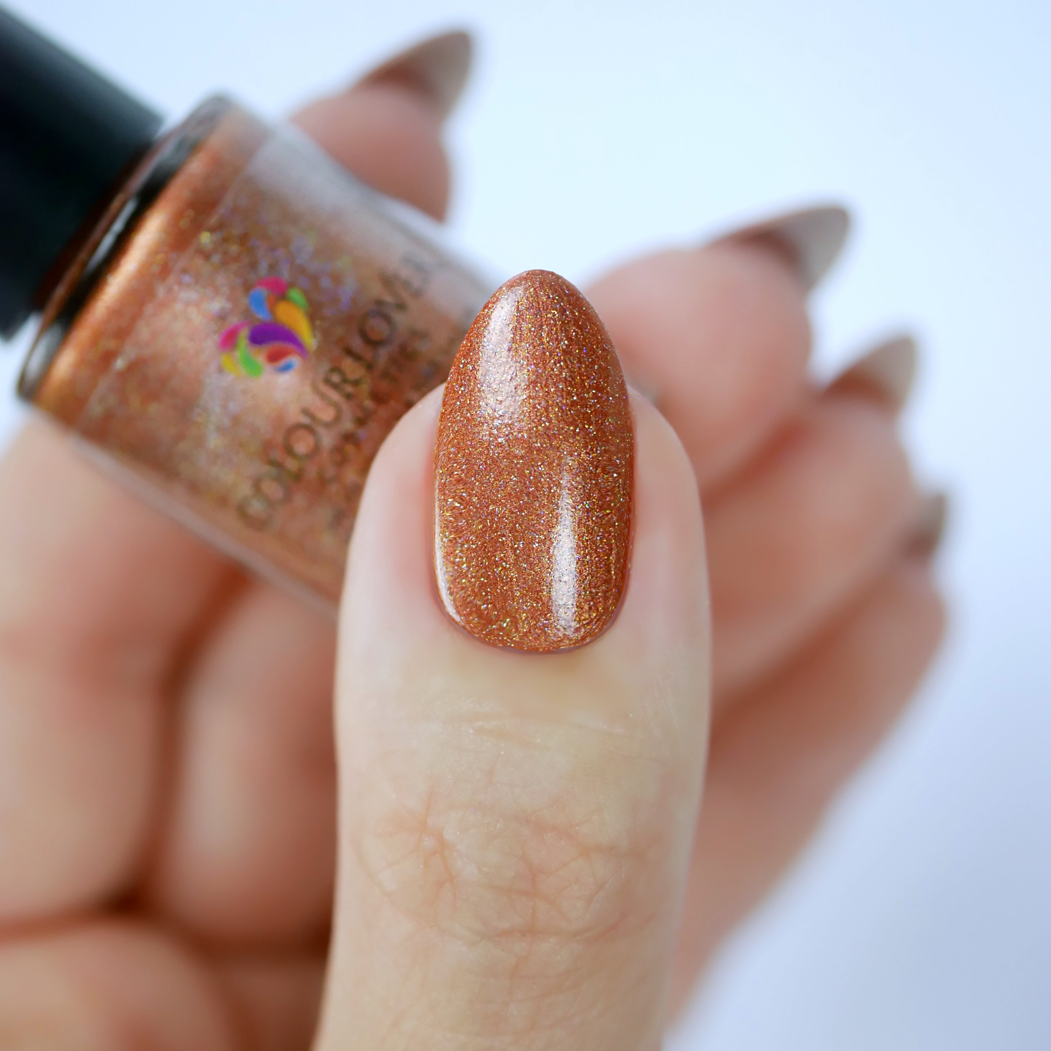 bronze nail polish with holographic pigment with plant based, 10-free, vegan, cruelty free, sustainable, safe and healthy formula handmade in Slovakia