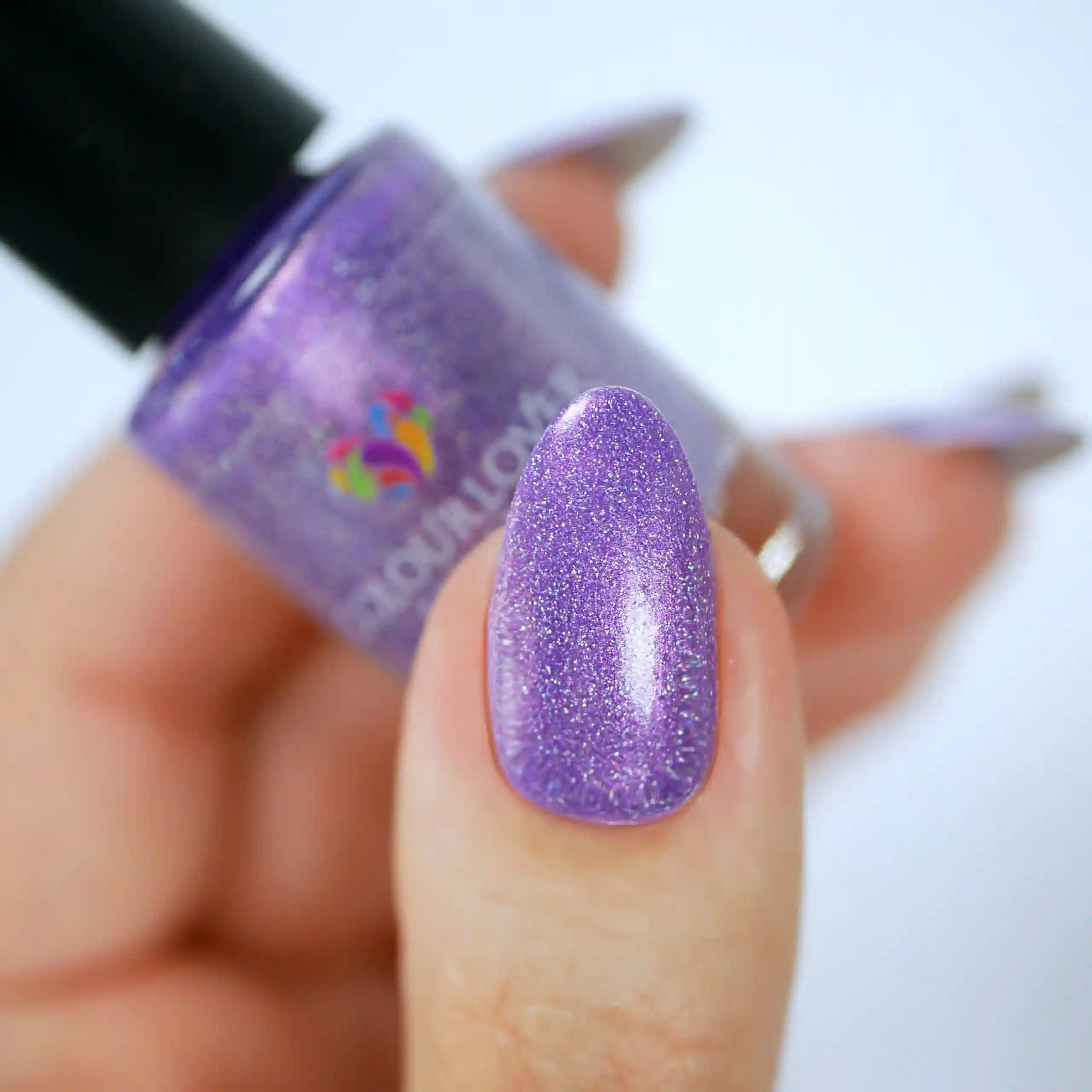 Amethyst – Vegan 10-free purple holographic nail polish with a shimmer finish, plant-based, and cruelty-free.