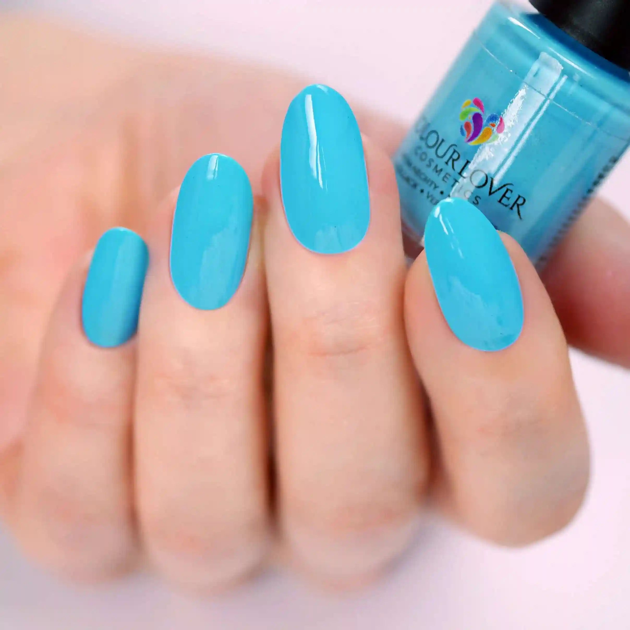 Clear Blue Sky – Vegan 10-free crystal blue nail polish with a glossy finish, plant-based, and cruelty-free