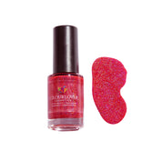 red nail polish with holographic pigment with plant based, 10-free, vegan, cruelty free, sustainable, safe and healthy formula handmade in Slovakia