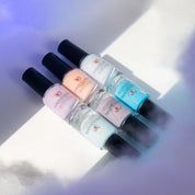 On Cloud 9 Collection – Vegan 10-free pastel nail polish set in blue, purple, gray and nude, plant-based, and cruelty-free