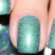 dark green nail polish with holographic pigment with plant based, 10-free, vegan, cruelty free, sustainable, safe and healthy formula handmade in Slovakia