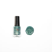 dark green nail polish with holographic pigment with plant based, 10-free, vegan, cruelty free, sustainable, safe and healthy formula handmade in Slovakia