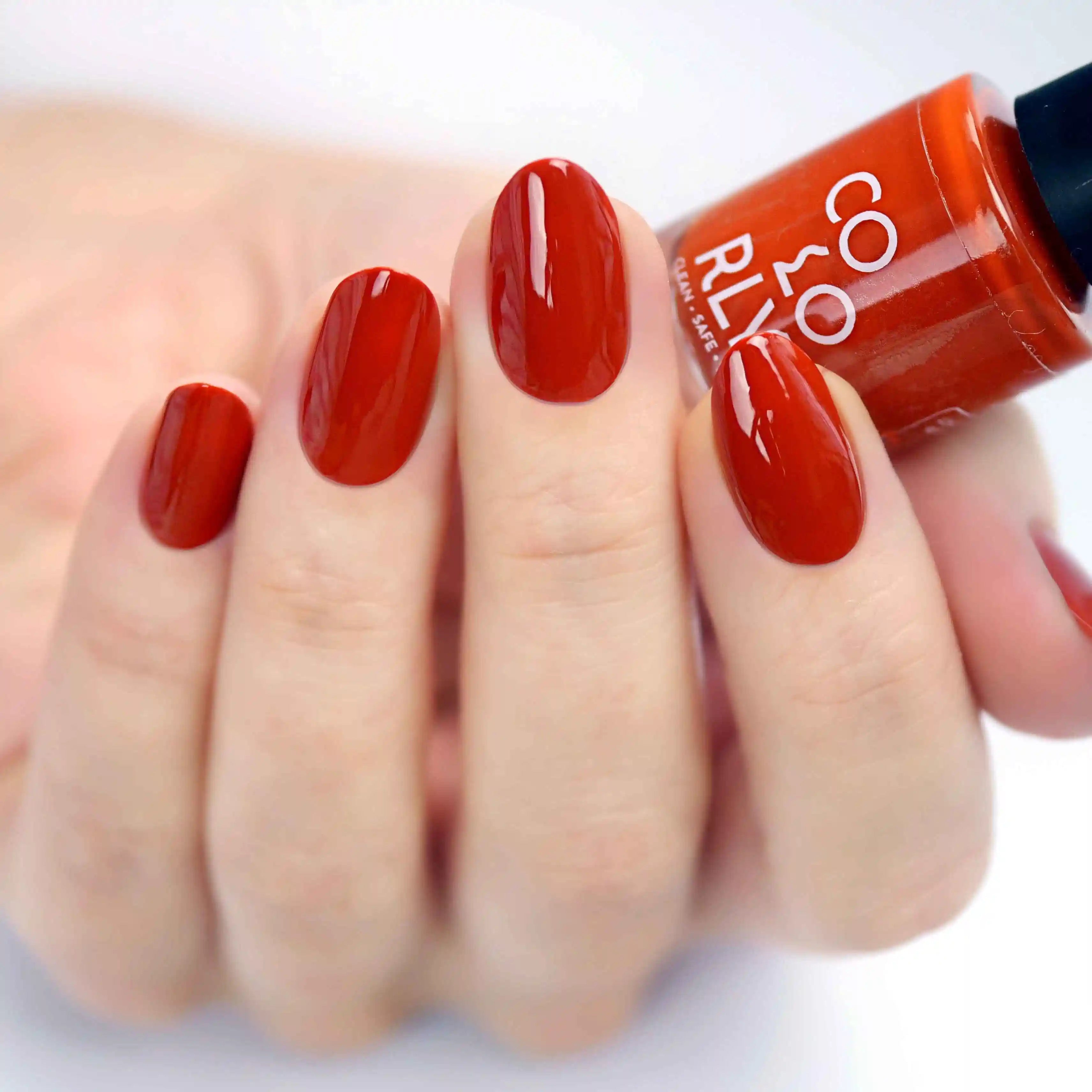 Foxy – Vegan 10-free burnt orange nail polish with a cream finish, plant-based, and cruelty-free