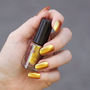 gold nail polish with plant based, 10-free, vegan, cruelty free, sustainable, safe and healthy formula handmade in Slovakia