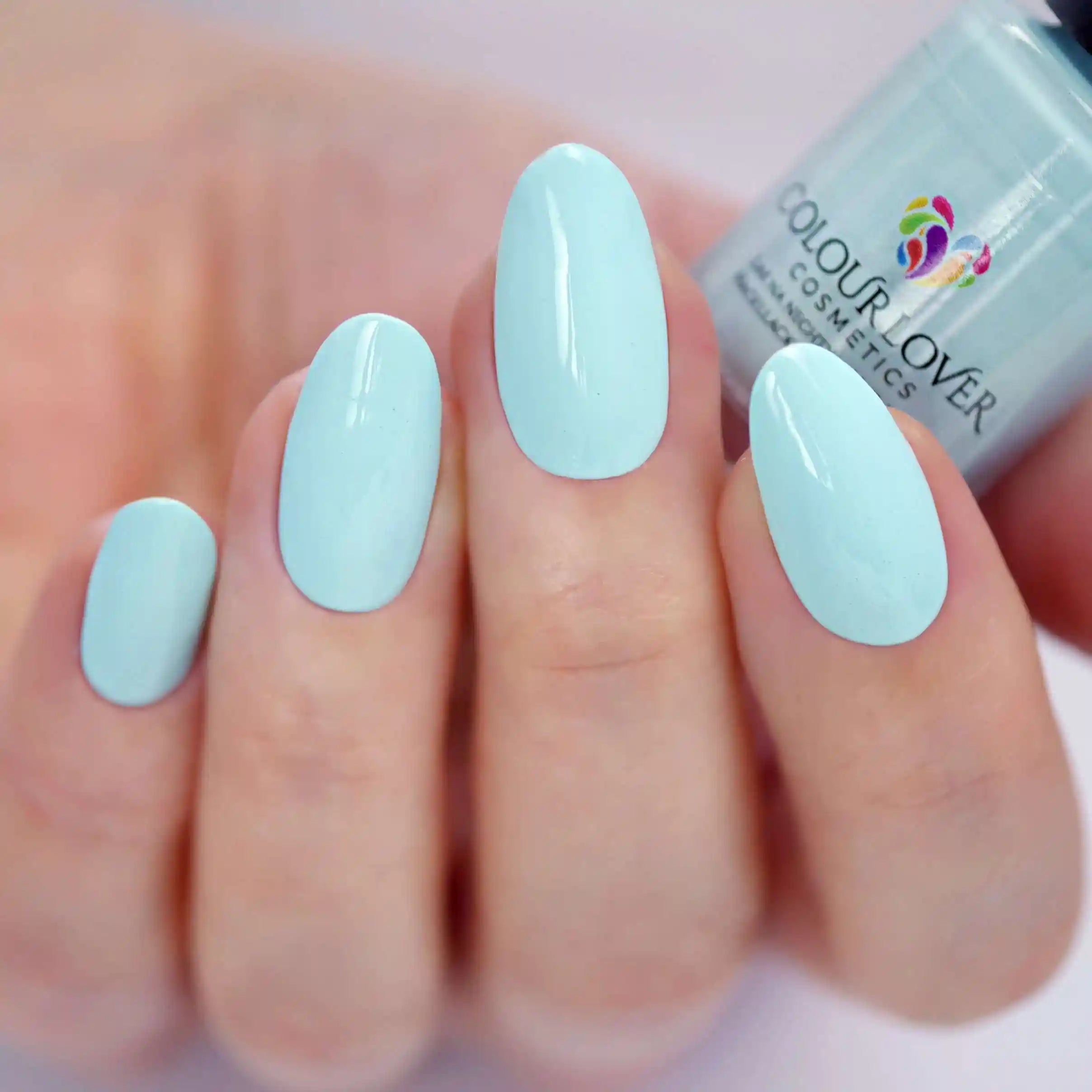 On Cloud 9 – Vegan 10-free bright pastel blue nail polish with a glossy finish, plant-based, and cruelty-free