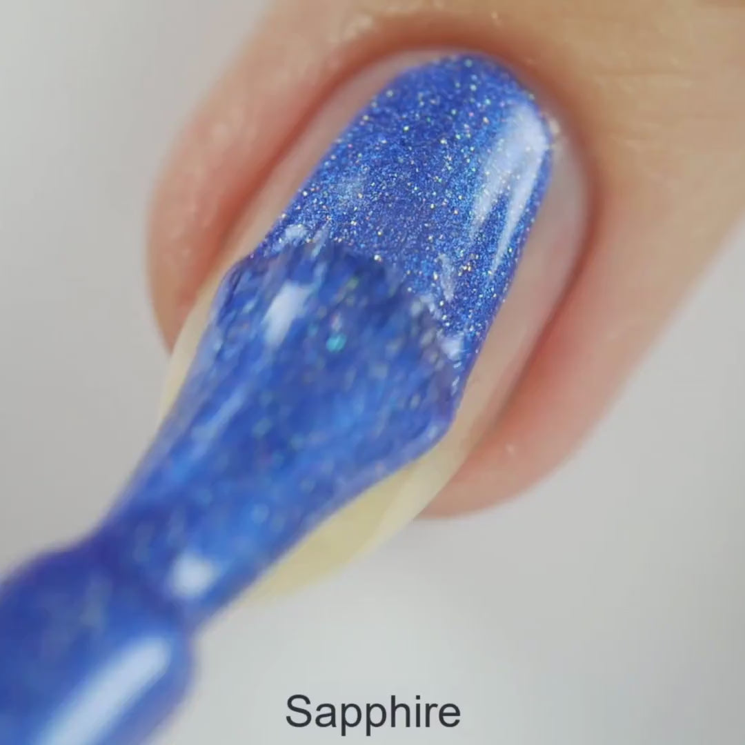 Sapphire – Vegan 10-free deep blue shimmer nail polish with a shimmer finish, plant-based, and cruelty-free